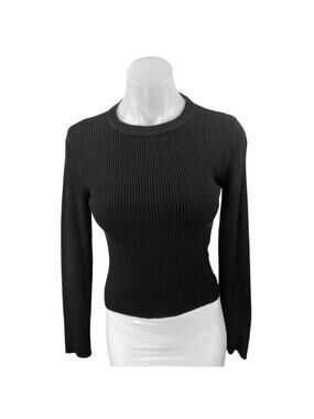 NA-KD Women's Black Rib Knit Long Sleeve Crew Neck Slim Fit Sweater Top Size S